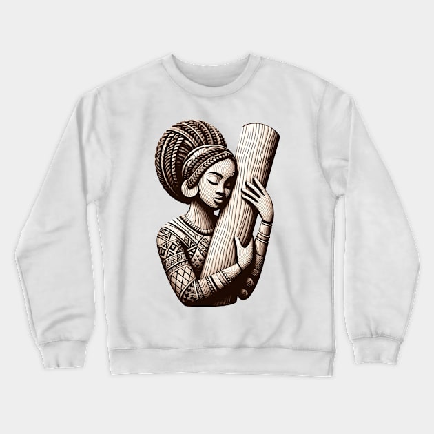 Afrocentric Woman Wooden Carving Crewneck Sweatshirt by Graceful Designs